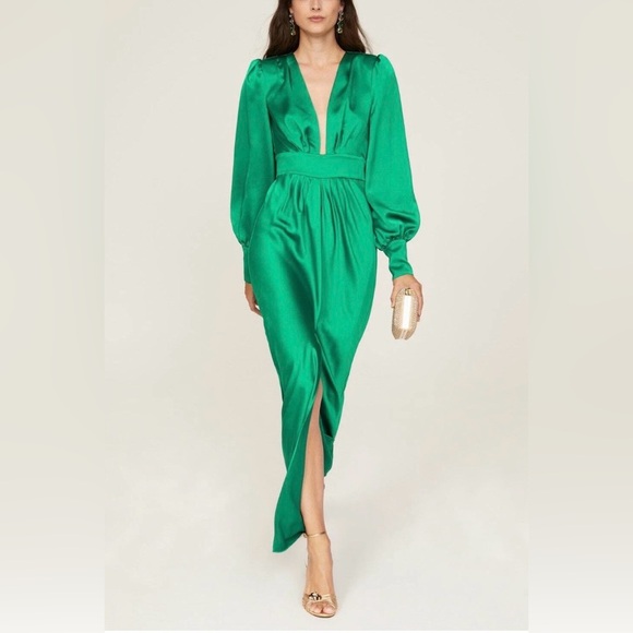 Ramy Brook Dresses & Skirts - Rami Brooke Madeline Gown Deep V Long Sleeve Green Maxi Dress Size 0